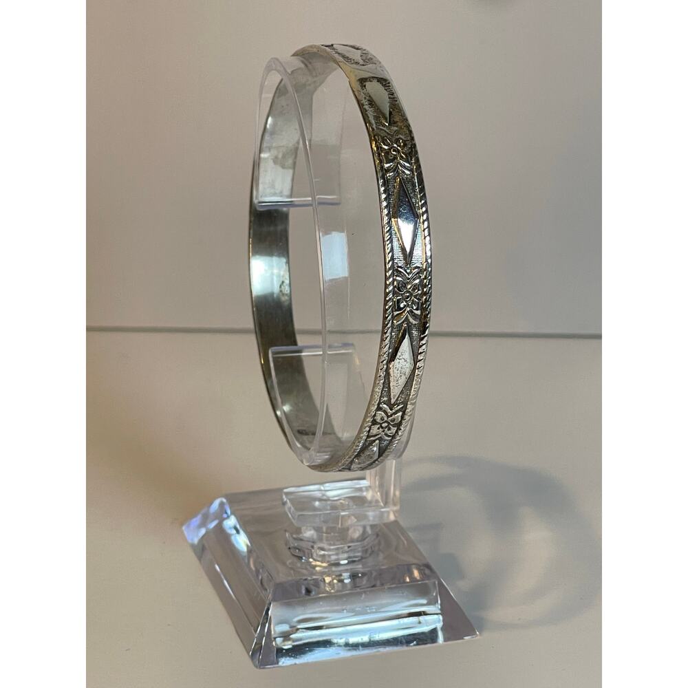 Mexico 925 Sterling Silver Stamped Bangle Bracelet Size 8, 15.55g